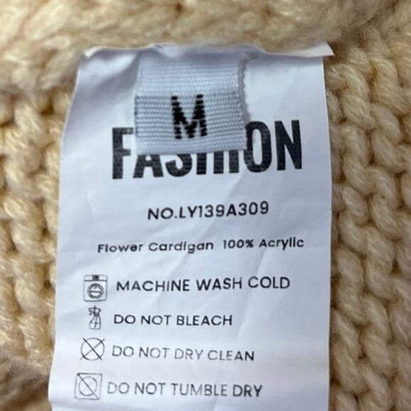 Fashion Yellow Beige Floral 3D Knit Oversized Open Cardigan Sweater Top Size M - Picture 4 of 4